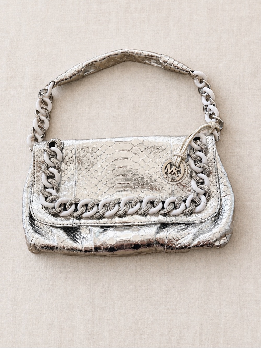 Vintage Michael Kors Metallic Python ID Chain Shoulder Bag Y2K